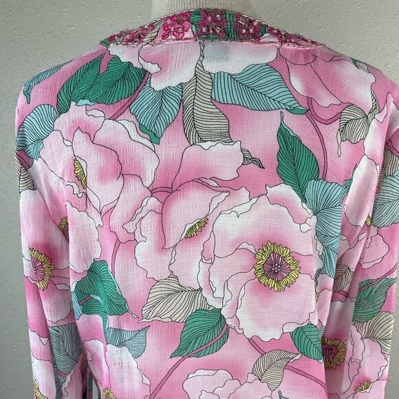 NWT Josephine Chaus Hot Pink Floral Sheer Blouse Size 10 - Picture 7 of 11